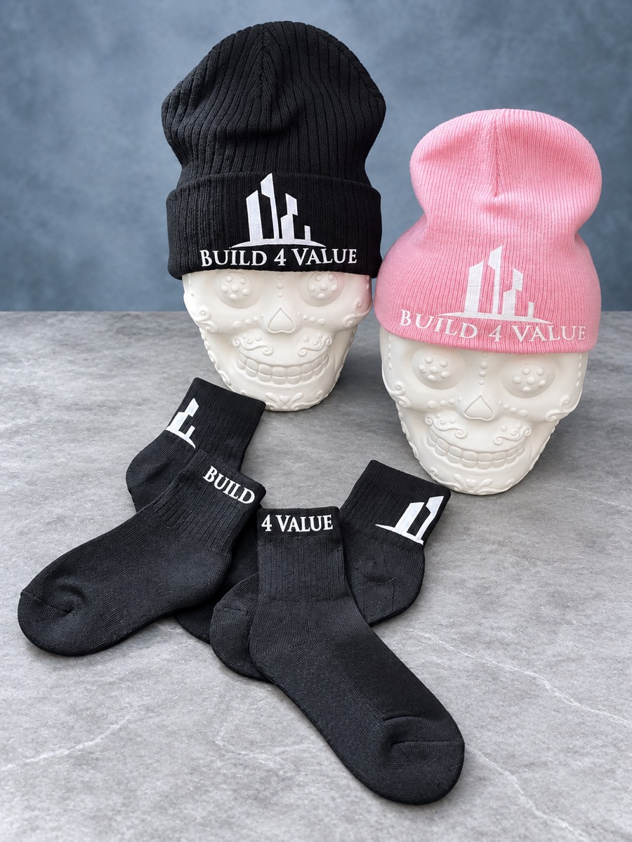 Styled Build 4 Value beanies and branded socks